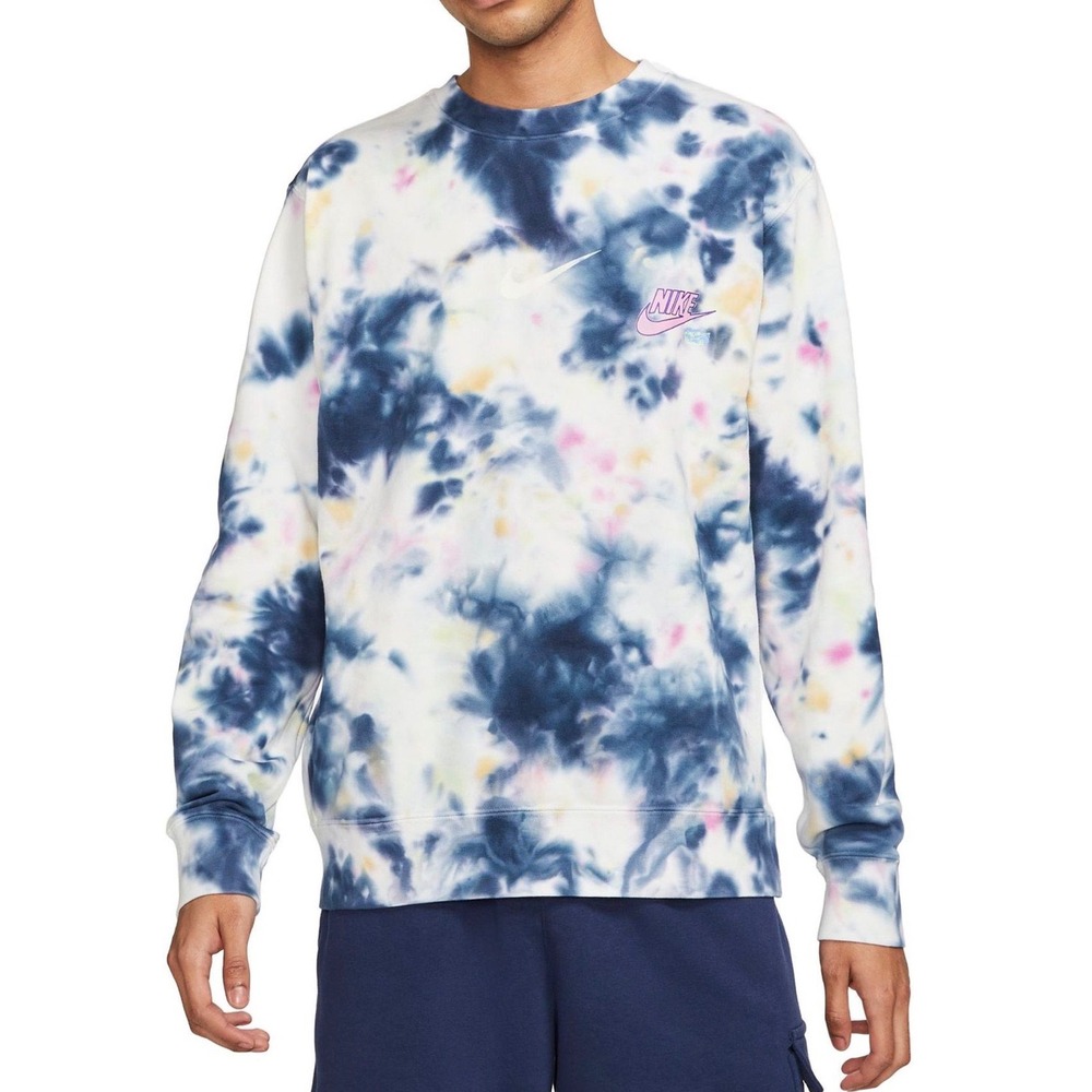 Nike Mens Sportswear Club Tie-Dye French Terry Sweatshirt Size L Navy Blue Pink